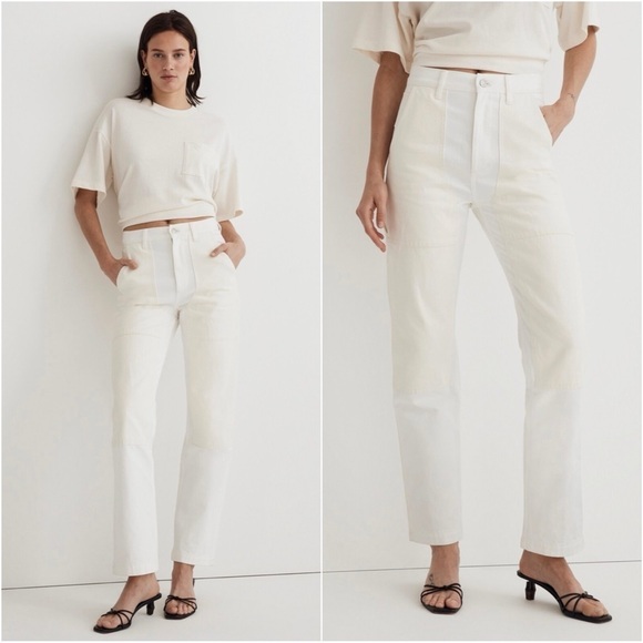 Madewell Jeans The '90s Straight: Two-Tone Workwear Edition White 33 NWT New - Picture 1 of 13